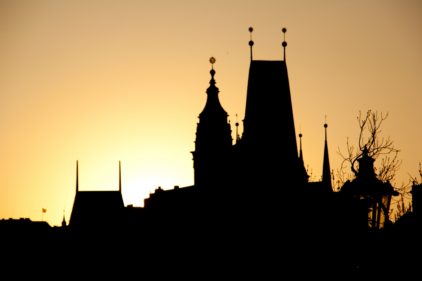 Silhouette im Sonnenuntergang, Prag